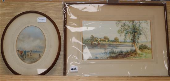 Creswick Boydell, River landscape with cattle, signed, watercolour, 16.5 x 29cm, another watercolour